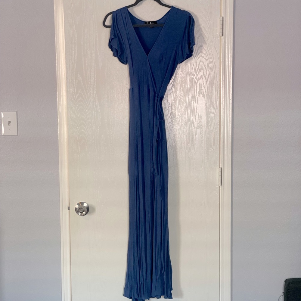 Lulus Heart of Marigold Denim Blue Wrap Maxi Dress